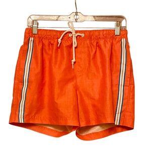 Original Penguin Swim Shorts Trunks 4” Mesh Built-in Brief Orange Side Stripes
